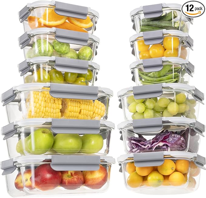 24 Pieces Glass Food Storage Containers by SSALIENT