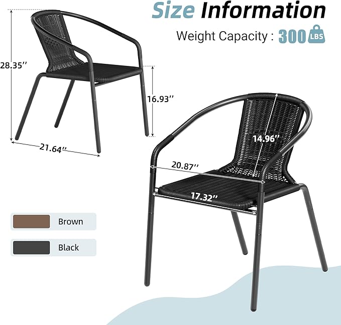 Amopatio Outdoor Dining Chairs Set of 6, Rattan Patio Chairs Wicker, Stackable Indoor-Outdoor Chair, Bistro, Deck, Yard, Porch, Restaurant Stack Chairs, Black - Image 5