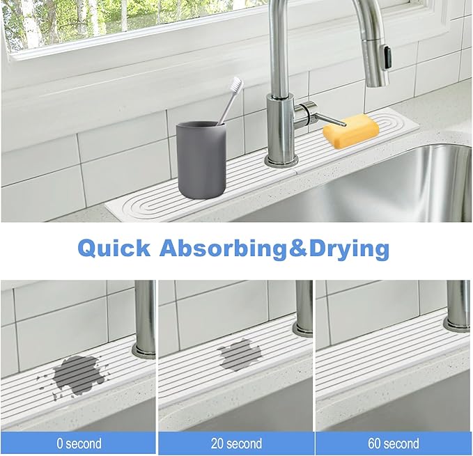 Stone Faucet Mat for Kitchen Sink- 15.6''x 3.9''Diatomite Fast-Drying Faucet Mat - Image 4