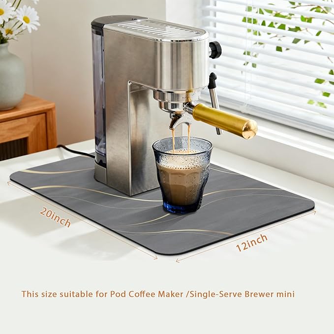 Coffee Bar Mat 20x12 Inch, Absorbent Hide Stain Rubber Backed Dish Drying Mat - Image 2