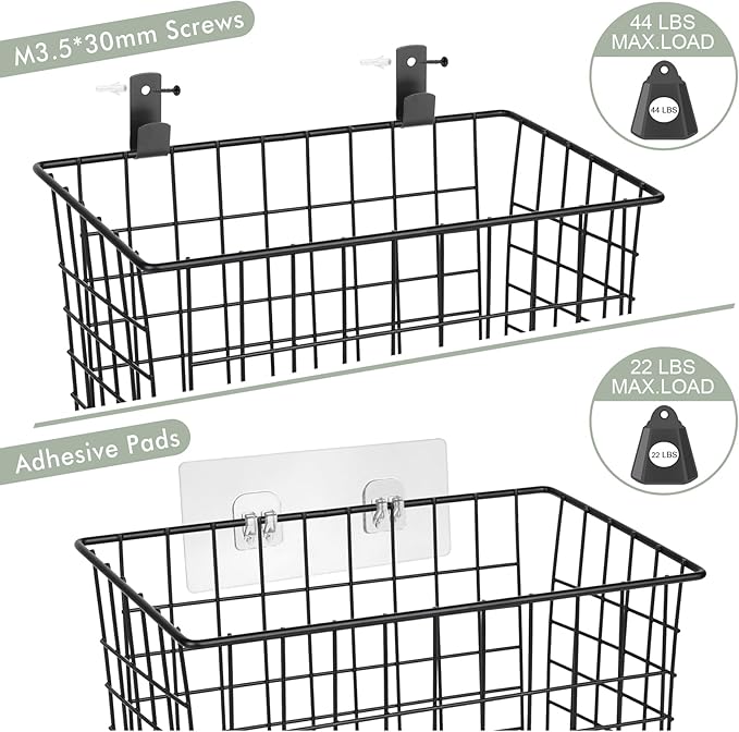 Wall Hanging Baskets 3 Pack, Diversified Wire Basket Shelves of Wooden Style - Image 5