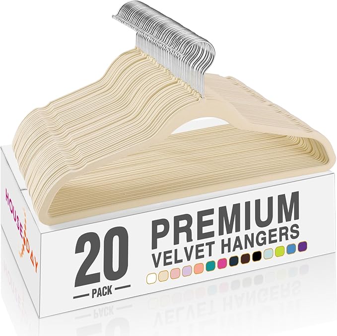 HOUSE DAY Beige Velvet Hangers 20 Pack, Non Slip Clothes Felt Hanger Heavy Duty by HOUSEDAY