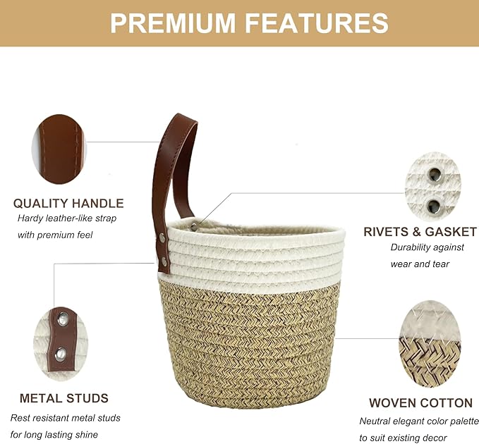 Cotton Rope Hanging Baskets for Organizing 2 Pcs Round Small Wall Basket - Image 2