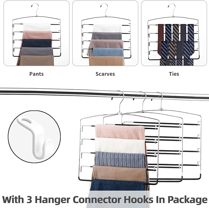 FeeraHozer Pants Hangers Non Slip 3 Pack Space Saving Hangers Multi-Layer Swing - Image 6