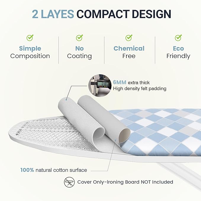 Ironing Board Cover and Pad 15"x54" Extra Thick Natural Cotton, Scorch and - Image 3