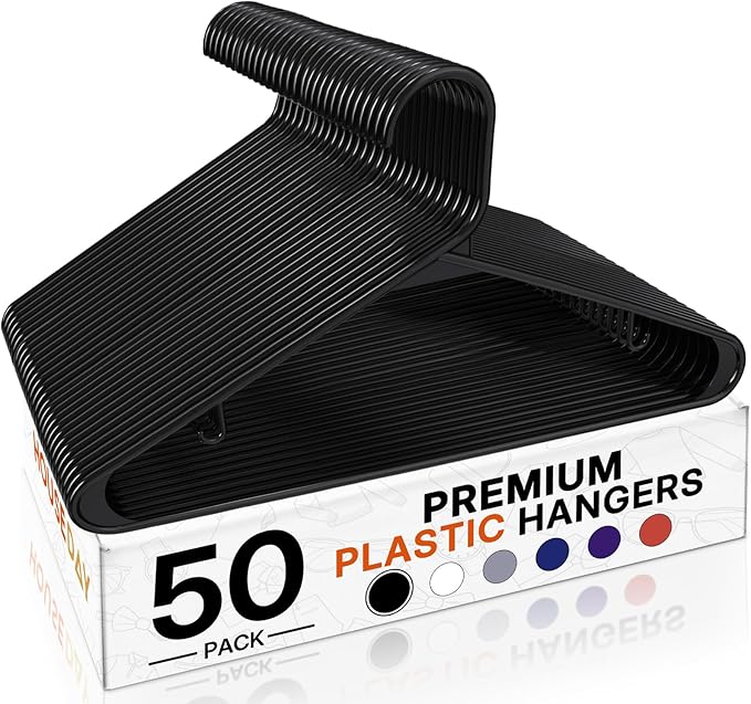 HOUSE DAY Black Plastic Hangers 50 Pack, Plastic Clothes Hangers by HOUSEDAY