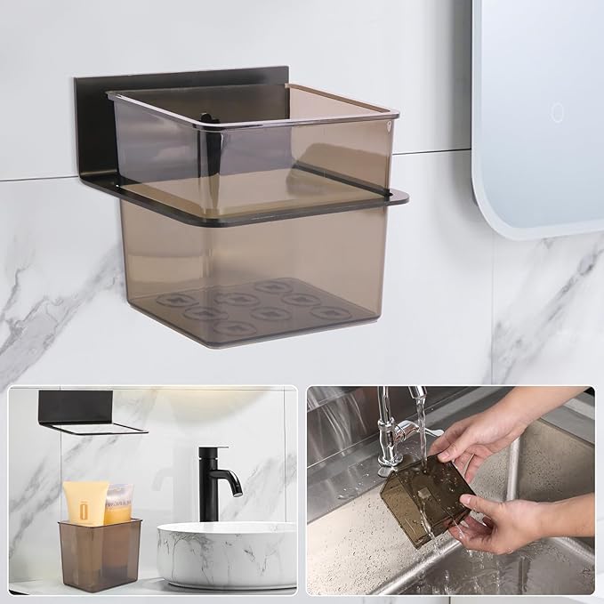 Bathroom Toothbrush Holder Set Modern Black Metal Clear Plastic Toothbrush - Image 3