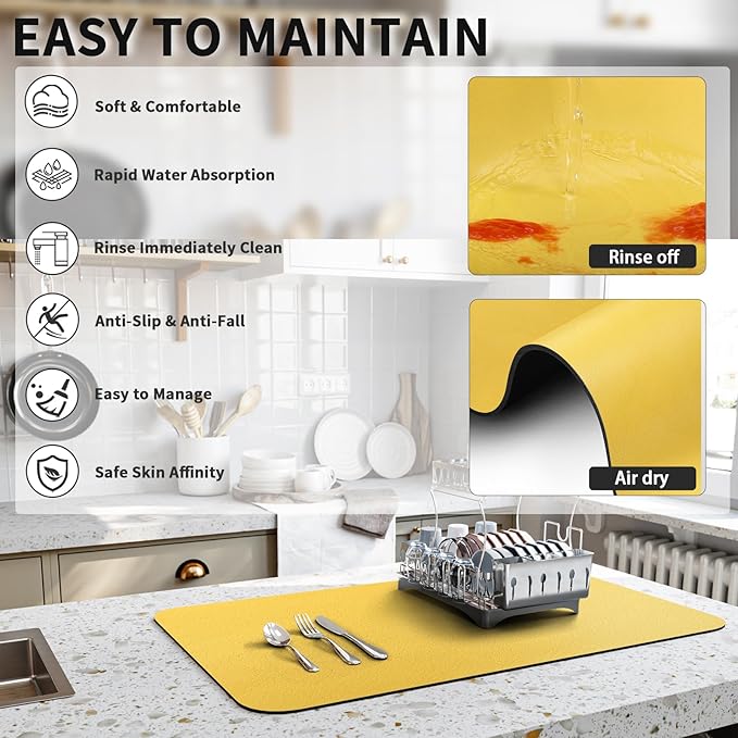 Dish Drying Mat for Kitchen Counter, Heat Resistant Drainer Mats - Image 4