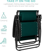 Best Choice Products 30” Wide Folding Zero Gravity Outdoor Recliner Patio Lounge Chair w/Adjustable Canopy Shade, Headrest, Side Accessory Tray - Forest Green - Image 9