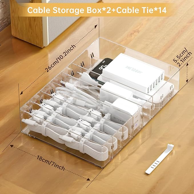 2Pcs Cable Charger Organizer Box, Large Cords Storage Organizer - Image 7