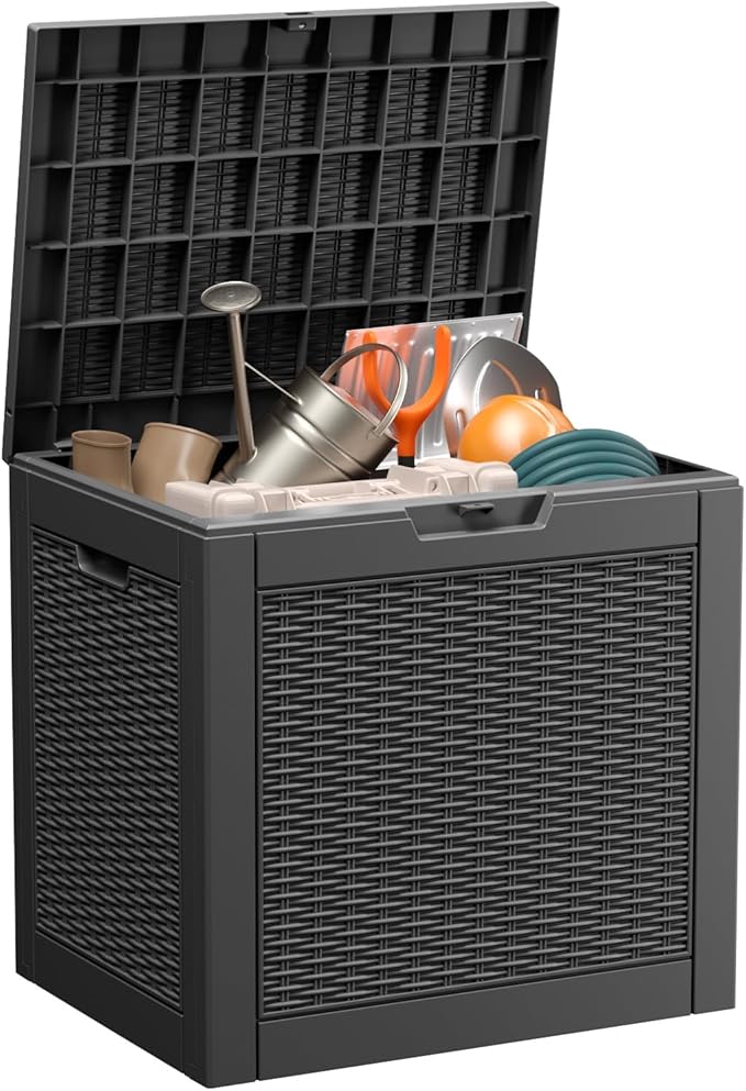 ROJIK 39 Gallon Outdoor Storage Box,Deck Box - Waterproof Patio Furniture, Garden Tools, Cushions, Pool Accessories Storage Bench with Lockable Lid and Side Handles (Black) by ROJIK