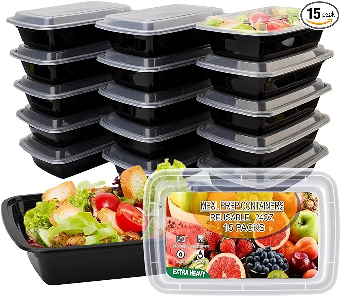 15 Pack Meal Prep Containers Reusable 24oz, Plastic Food Prep Containers by Ezalia
