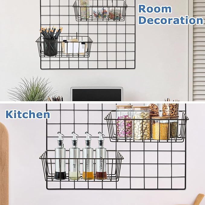 8Pcs Wire Basket, Grid Panel Hanging Wire Baskets, - Image 3