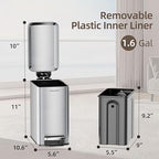 Small Bathroom Trash Can with Soft-Close Lid, 6L/1.6 Gal Stainless Steel Slim - Image 6