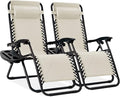 Best Choice Products Set of 2 Adjustable Steel Mesh Zero Gravity Lounge Chair Recliners w/Pillows and Cup Holder Trays - Ivory by BestChoiceProducts