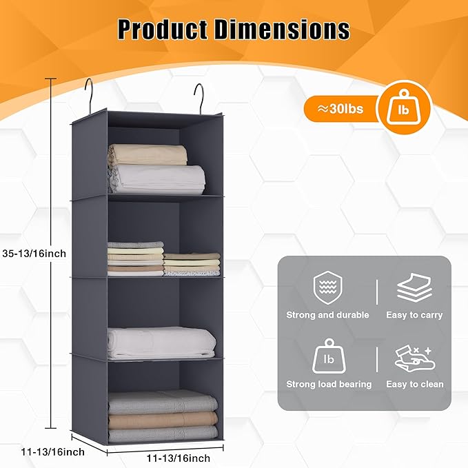 Hanging Closet Organizer, Easy Mount Foldable 4-Shelf Hanging Closet Wardrobe - Image 3