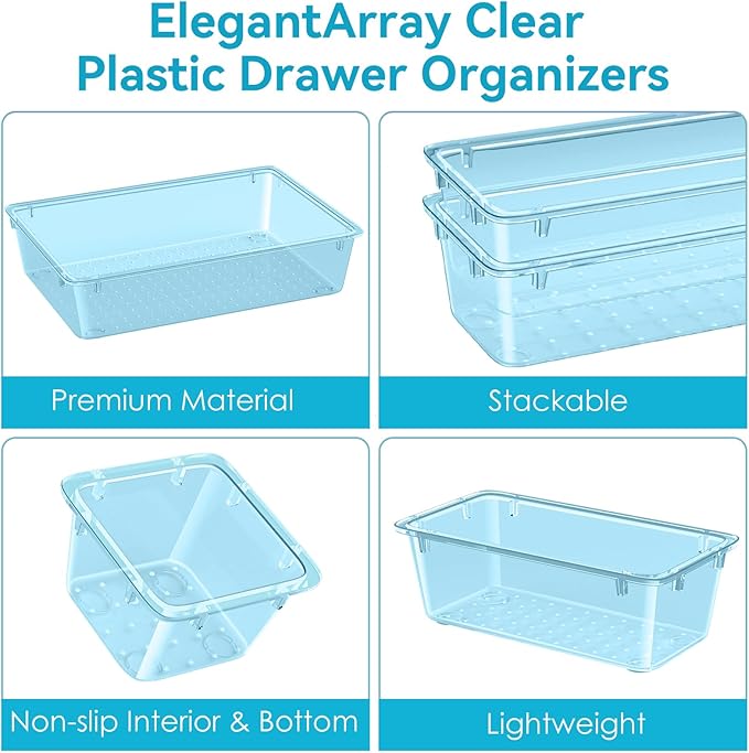 12-Piece Drawer Organizer Set, 4 Sizes Versatile Plastic Vanity Organizer - Image 3