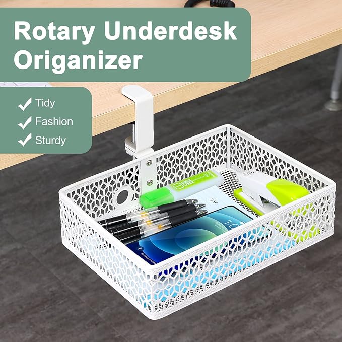 ROSYLIN Heavy Duty Clamp On Under Desk Drawer Organizer Storage Tray Basket - Image 2