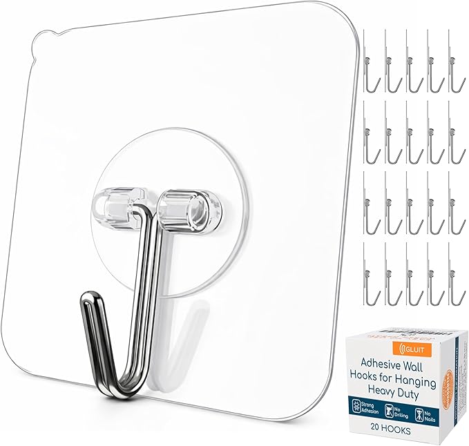 GLUIT Adhesive Wall Hooks for Hanging Heavy Duty 22 lbs Hooks for Walls No by GLUIT