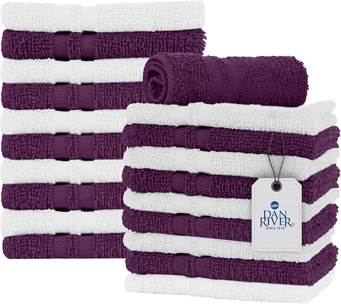 DAN RIVER 100% Cotton Washcloths 20 Pack Premium Quality Face and Body Cloth by DanRiver