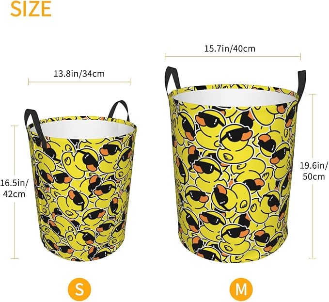 Cute Rubber Ducks With Funny Sunglasses Laundry Hamper Bag With Waterproof Liner - Image 4