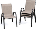 Patio Dining Chairs Set of 4, Stackable Dining Chairs High Back, Breathable Seat Fabric and Alloy Steel Frame for Backyard, Porch, Garden, Sunroom (Light Brown) by VonzoyHome