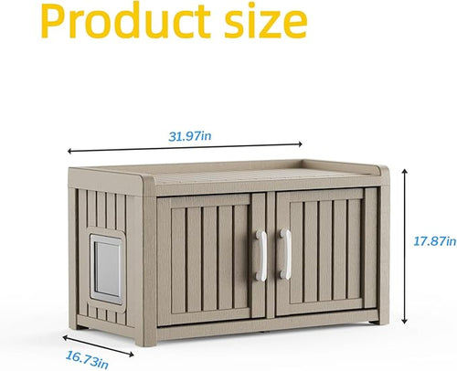 2 Doors Shoe Storage Bench - 2 Side Door Hidden Furniture Cabinet with Storage, Waterproof Entryway Bench with Seat for Indoor Outdoor, End of Bed Footrest Stool for Bedroom, Hallway, Grey - Image 2