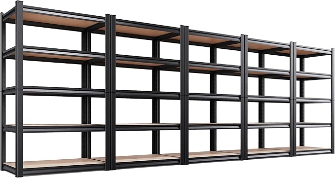 Set of 5 Garage Shelving Heavy Duty Storage Shelves, Metal Adjustable Shelving Unit, Utility Garage Organizer Shelf for Basement, Pantry, Kitchen, Warehouse,15.7" D x 35.4" W x 71.2" H by Unknown