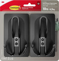 Command X-Large Matte Black Triple Hook, 2 Hooks, 6 Strips, Damage-Free Hanging by Command