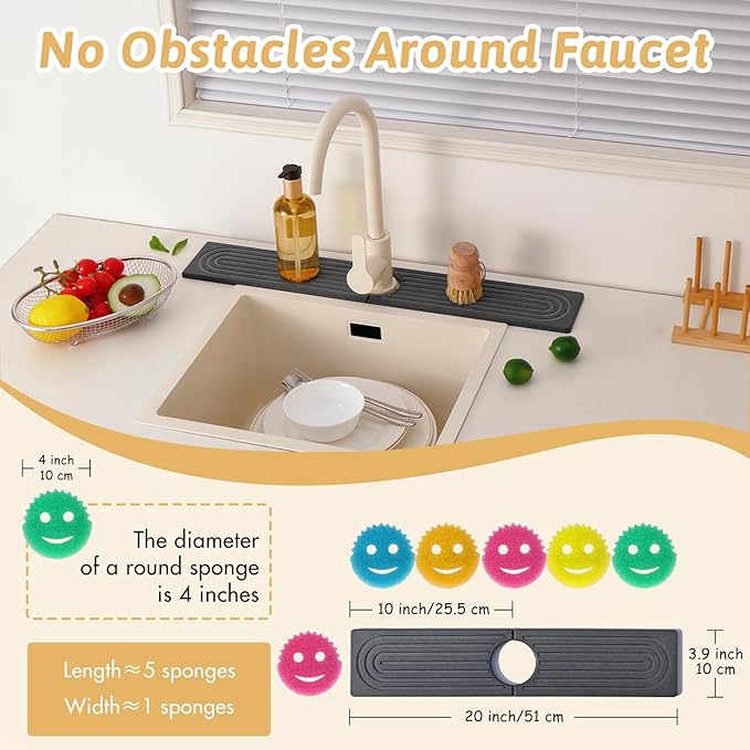 Diatomite Sink Mat around Faucet, Instant Dry Stone Sink Tray Cleaning Tools - Image 3