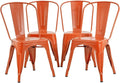 FDW | Set of 4 Metal Dining Chairs | Orange | Stackable Tolix Side Chairs with Backrest | Scratch-Resistant | Non-Slip Feet | Indoor/Outdoor Use | 330 lbs Capacity | Ideal for Kitchen & Restaurant by FDW