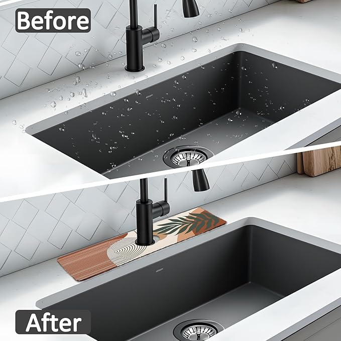 2PCS 15" X 5.5" Kitchen Sink Splash Guard Faucet Mat Boho Super Absorbent Fast - Image 7