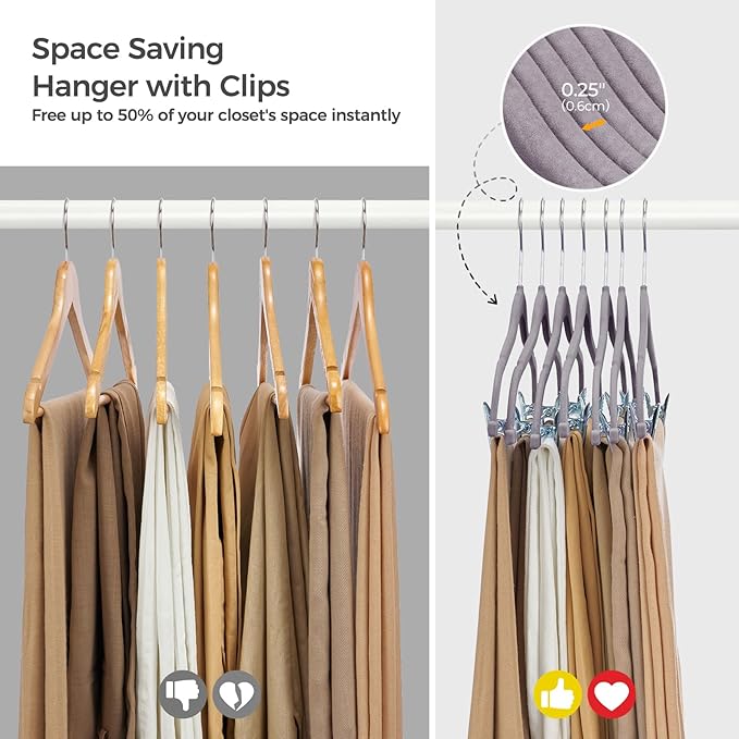 HOUSE DAY Velvet Hangers with Adjustable Clips 30 Pack, Non-Slip Suit Organizer - Image 7