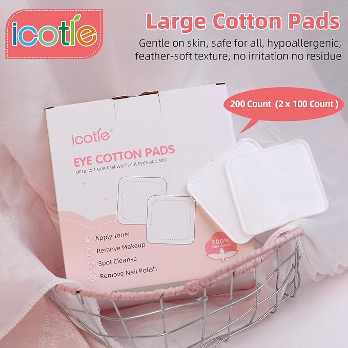 200-Count Eye Cotton Pads 100% Cotton Ultra Soft Square Cotton Pads, Spunlace - Image 5