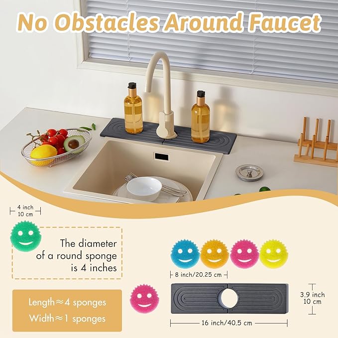 Faucet Mat for Kitchen Sink, Quick Drying Stone Sink Tray, Water Absorbent Soap - Image 3