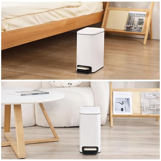 Slim Bathroom Trash Can with Lid Soft Close, Stainless Steel Garbage Can Step - Image 7