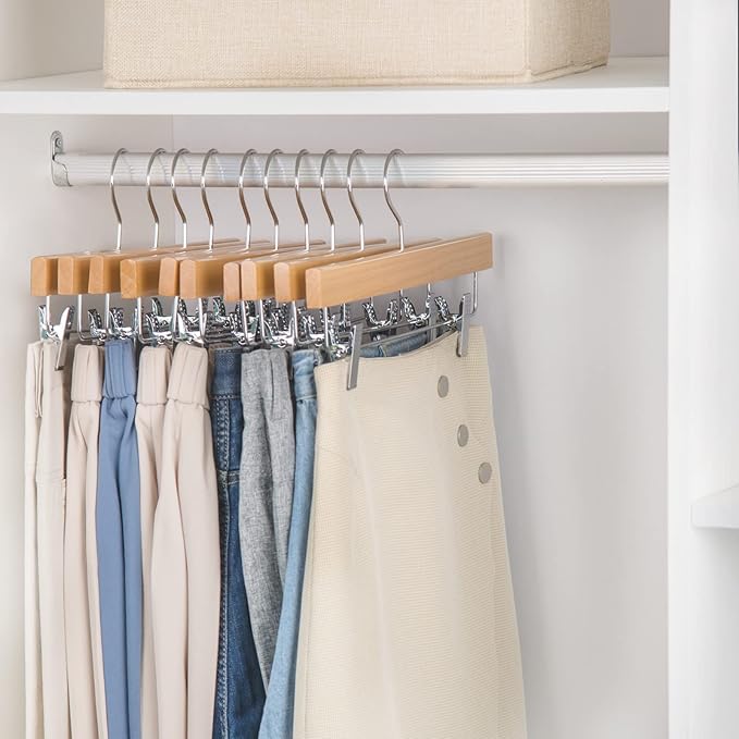 Nature Smile Solid Lotus Wood Deluxe Wooden Pants Hangers Bottom Hanger Jeans - Image 4