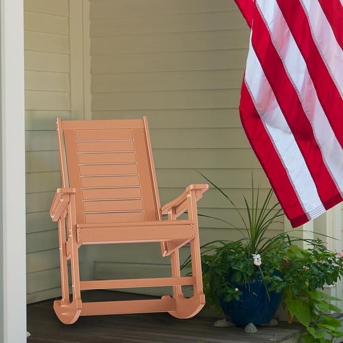 GREENVINES Outdoor Rocking Chairs | Set of 2 | Porch Rocker | HDPE Plastic | Teak | Oversized Rockers | High Back | Big & Tall | Ladder Back | for Patio Outside Backyard Balcony Garden - Image 9