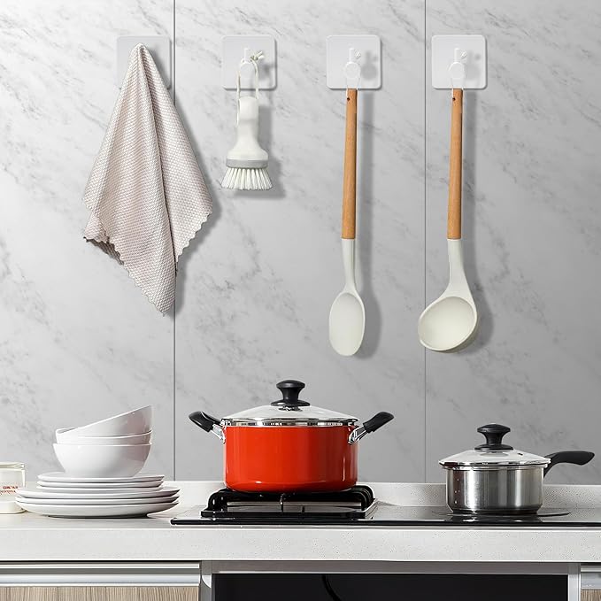 White Adhesive Towel Hooks: 15LB Heavy Duty Wall Hooks Stick on Shower Hooks - Image 4