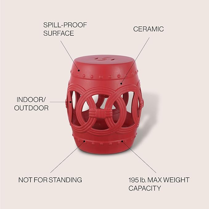 JONATHAN Y TBL1022C Lucky Coins 16" Chinese Ceramic Drum Indoor/Outdoor Garden Stool Bohemian, Coastal, Cottage, French Country, Traditional, for Living Room, Garden Room, Patio, Matte Red - Image 4
