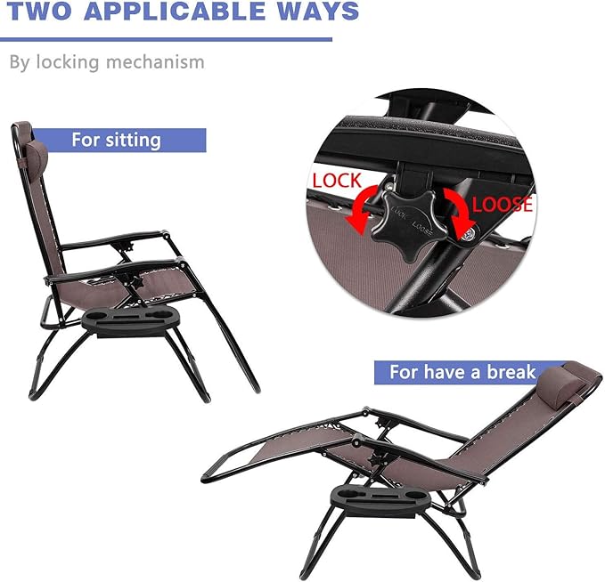 Homall Zero Gravity Patio Folding Lawn Chairs Outdoor Gravity Camp Reclining Lounge Chair with Pillows for Poolside Backyard and Beach Set of 2 (Brown) - Image 8