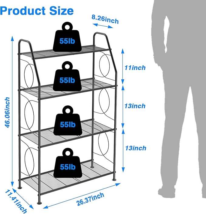 Plant Stand, 4 Tier Plant Shelf for Indoor Outdoor, Heavy Duty Metal Tall Plant Stands Holder Rack for Living Room Balcony and Garden, Black - Image 5