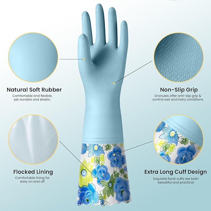 KAQ 3 Pairs Rubber Cleaning Gloves, Reusable Dishwashing Gloves - Image 2