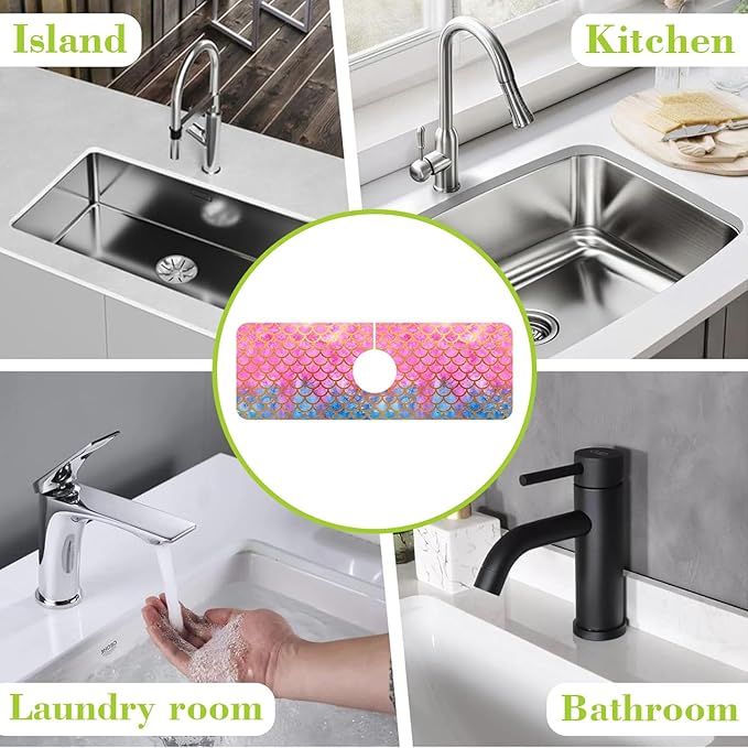 Sink Splash Guard Faucet Mat Watercolor Fish Scales Absorbent Fast Drying Mat - Image 7