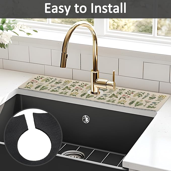 2PCS 24" X 5.5" Kitchen Sink Splash Guard Faucet Mat Floral Super Absorbent - Image 5