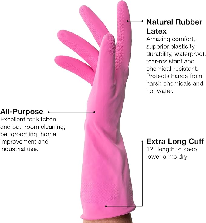 ForPro Natural Rubber Gloves, 6 Pairs Reusable Multi-Purpose Household Cleaning - Image 4