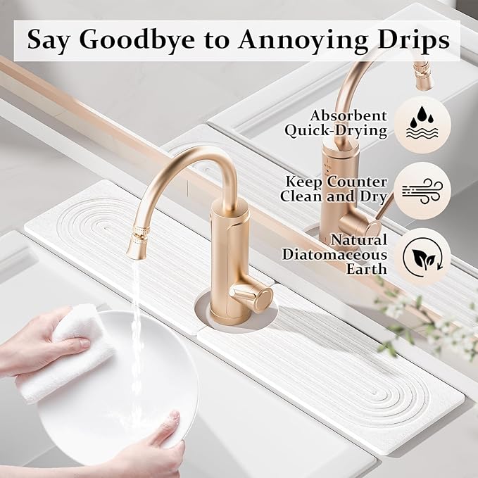 Faucet Mat for Kitchen Sink, 15.7" Quick Absorbent Diatomite Fast Drying Stone - Image 4