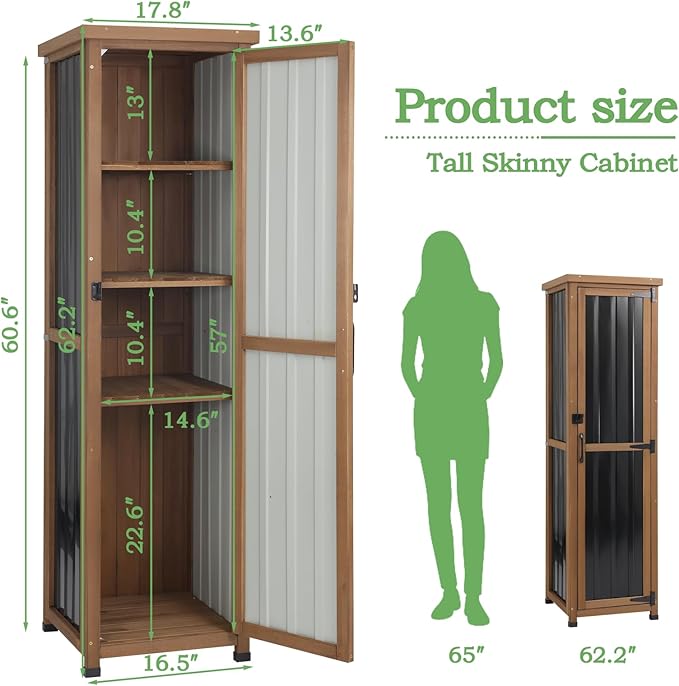 62" H Outdoor Corner Storage Cabinet with Lockable Doors, Outdoor Indoor Small Storage Cabinet with Metal Top, 3 Adjustable Shelves for Patio, Porch, Entryway or Small Spaces - Image 2