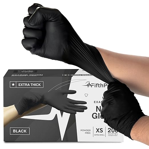 Disposable Black Nitrile Gloves X Small 200 Count by FifthPulse