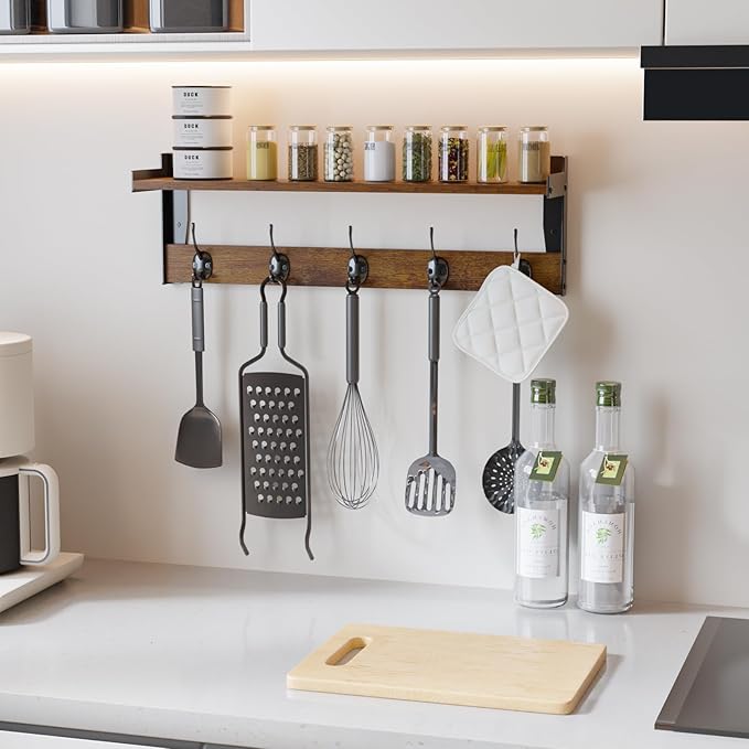 Coat Rack with Wall Mount, 23 Inch Long Entryway Wall Shelf with Hooks - Image 7